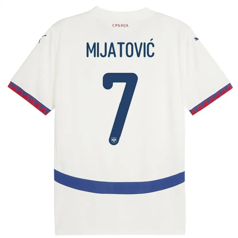 Danxen Enfant Maillot Serbie Milica Mijatovic #7 Blanc Tenues Extérieur 24-26 T-Shirt
