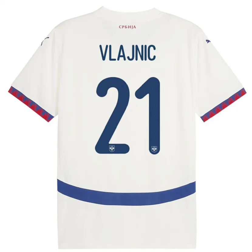 Danxen Enfant Maillot Serbie Tyla Jay Vlajnic #21 Blanc Tenues Extérieur 24-26 T-Shirt