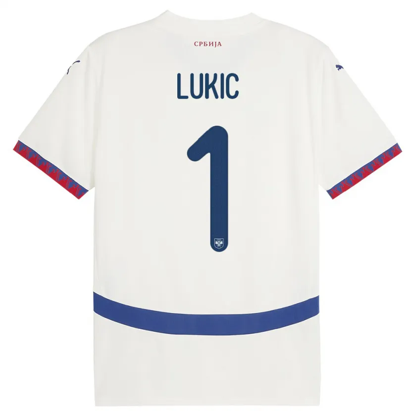 Danxen Enfant Maillot Serbie Ognjen Lukic #1 Blanc Tenues Extérieur 24-26 T-Shirt