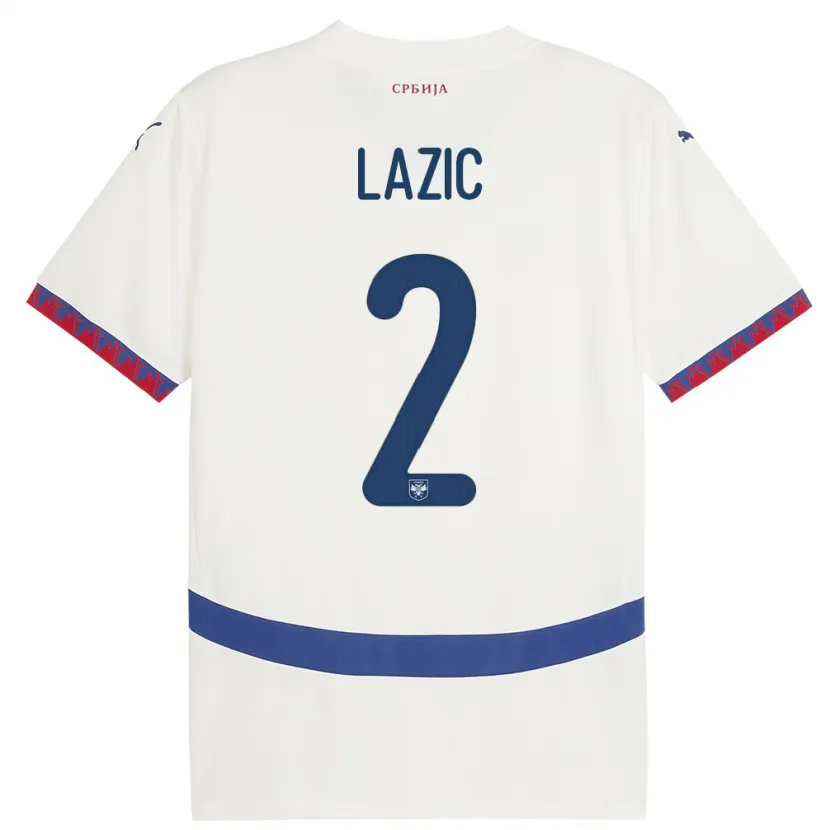Danxen Enfant Maillot Serbie Uros Lazic #2 Blanc Tenues Extérieur 24-26 T-Shirt