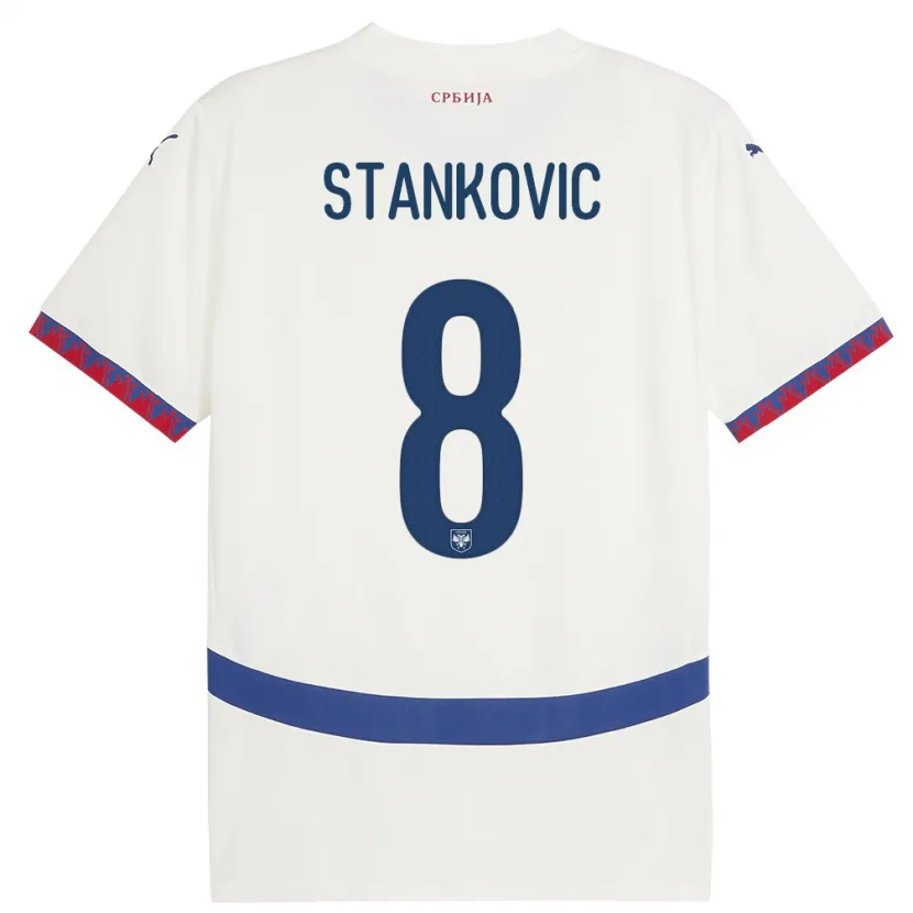 Danxen Enfant Maillot Serbie Nikola Stankovic #8 Blanc Tenues Extérieur 24-26 T-Shirt