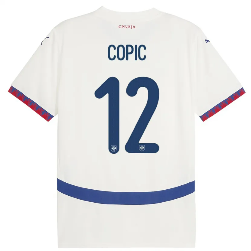 Danxen Enfant Maillot Serbie Marko Copic #12 Blanc Tenues Extérieur 24-26 T-Shirt