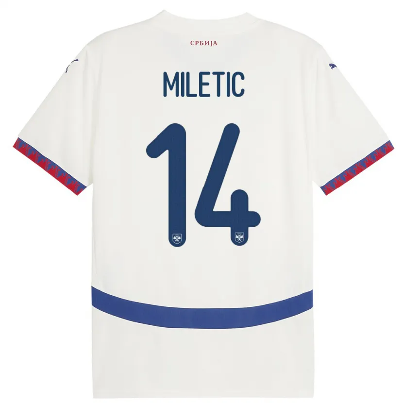 Danxen Enfant Maillot Serbie Vladimir Miletic #14 Blanc Tenues Extérieur 24-26 T-Shirt
