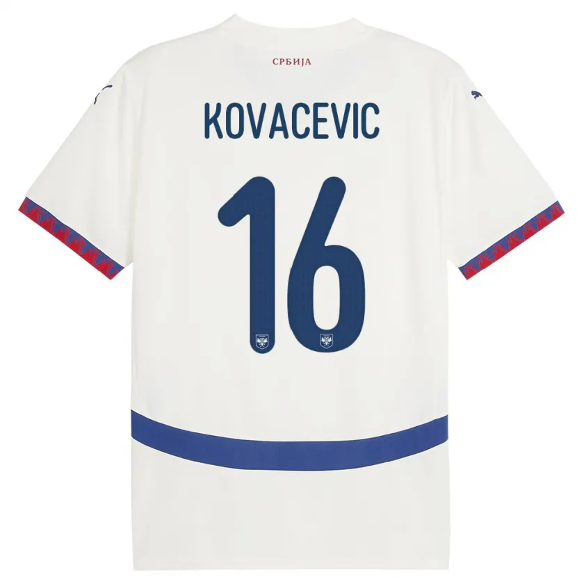 Danxen Enfant Maillot Serbie Bojan Kovacevic #16 Blanc Tenues Extérieur 24-26 T-Shirt