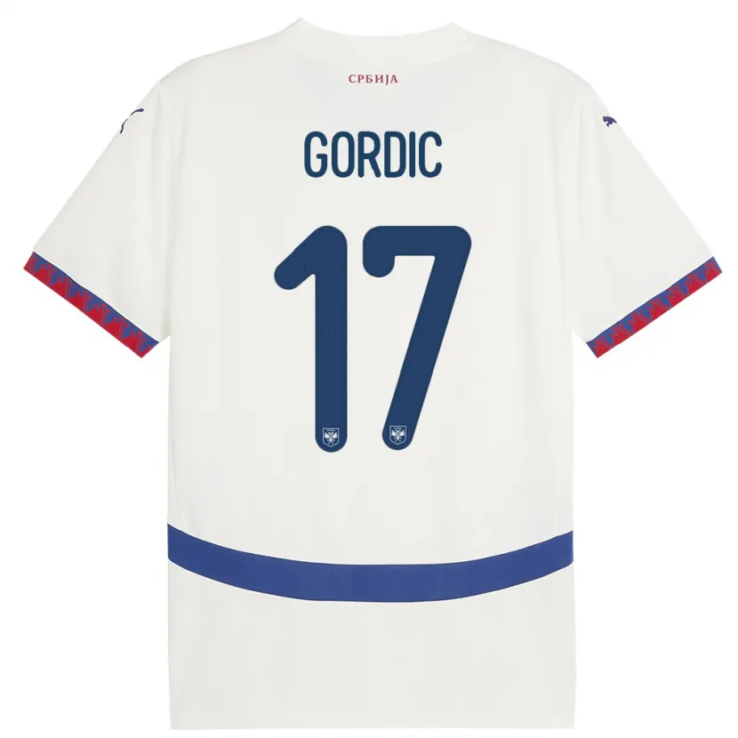 Danxen Enfant Maillot Serbie Djordje Gordic #17 Blanc Tenues Extérieur 24-26 T-Shirt