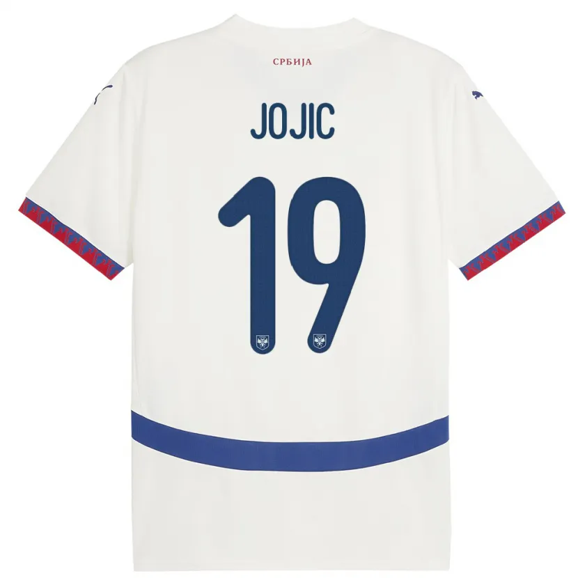 Danxen Enfant Maillot Serbie Nikola Jojic #19 Blanc Tenues Extérieur 24-26 T-Shirt