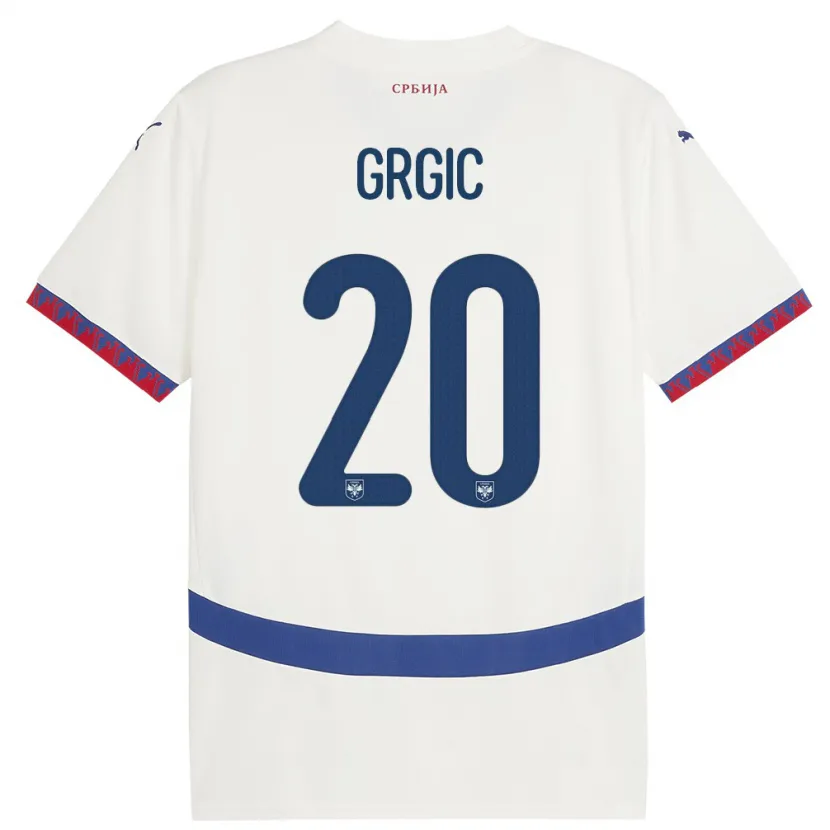 Danxen Enfant Maillot Serbie Dario Grgic #20 Blanc Tenues Extérieur 24-26 T-Shirt