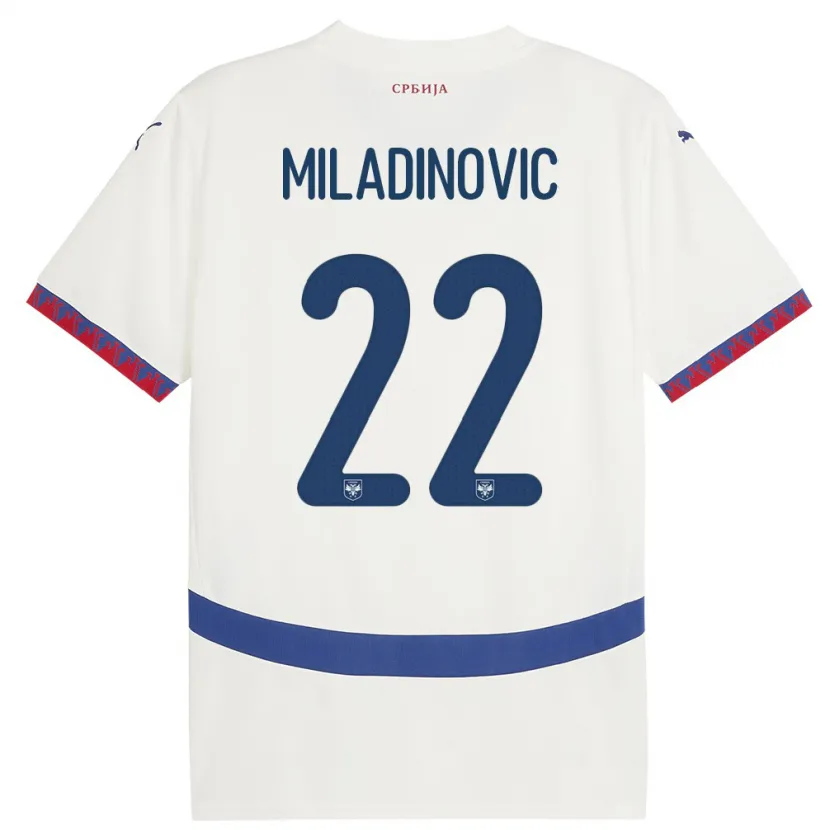 Danxen Enfant Maillot Serbie Igor Miladinovic #22 Blanc Tenues Extérieur 24-26 T-Shirt