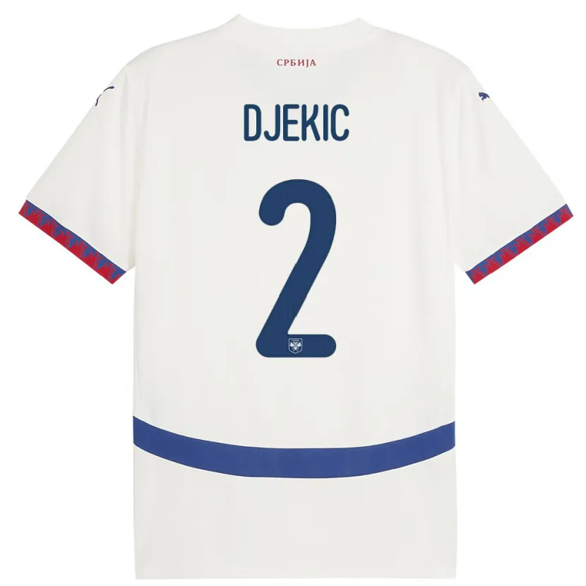 Danxen Enfant Maillot Serbie Djuro Giulio Djekic #2 Blanc Tenues Extérieur 24-26 T-Shirt