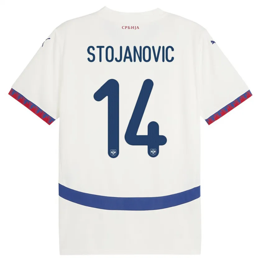 Danxen Enfant Maillot Serbie Matija Stojanovic #14 Blanc Tenues Extérieur 24-26 T-Shirt