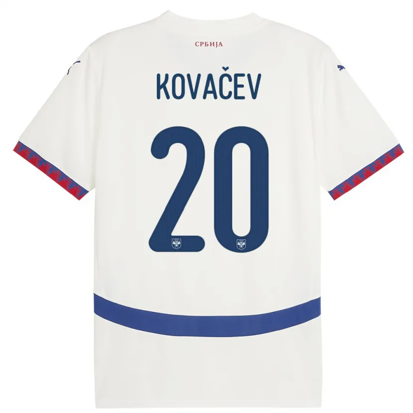 Danxen Enfant Maillot Serbie Milan Kovacev #20 Blanc Tenues Extérieur 24-26 T-Shirt
