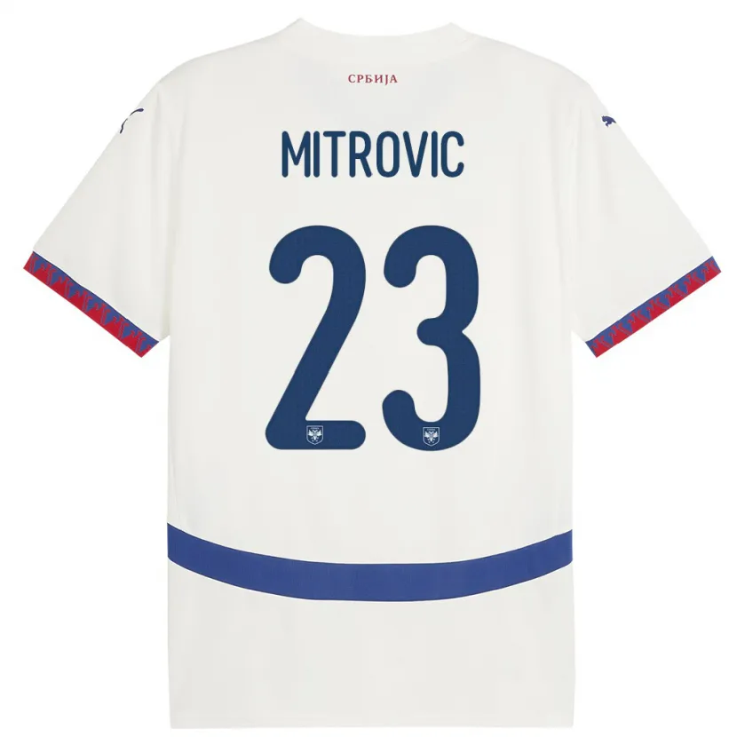 Danxen Enfant Maillot Serbie Vuk Mitrovic #23 Blanc Tenues Extérieur 24-26 T-Shirt