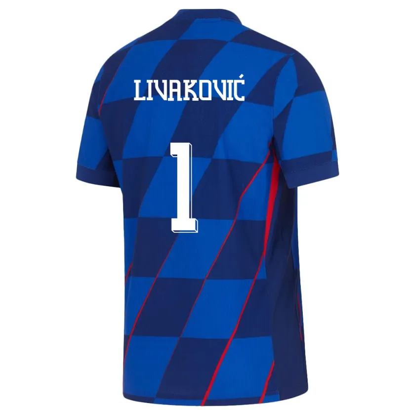 Danxen Enfant Maillot Croatie Dominik Livakovic #1 Bleu Tenues Extérieur 24-26 T-Shirt