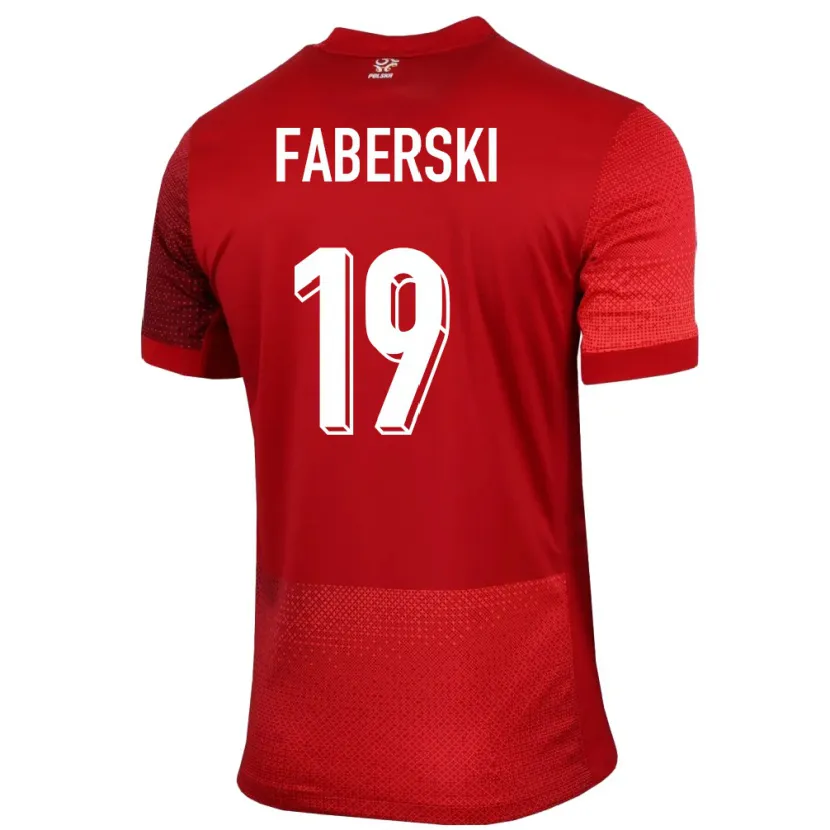 Danxen Enfant Maillot Pologne Jan Faberski #19 Rouge Tenues Extérieur 24-26 T-Shirt