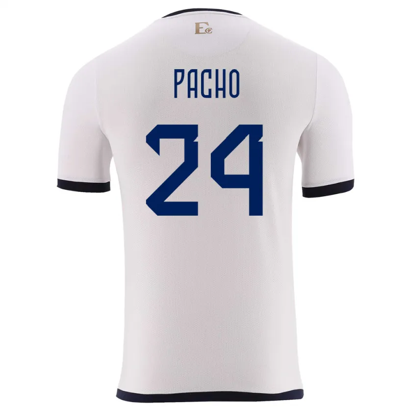 Danxen Enfant Maillot Équateur William Pacho #24 Blanc Tenues Extérieur 24-26 T-Shirt