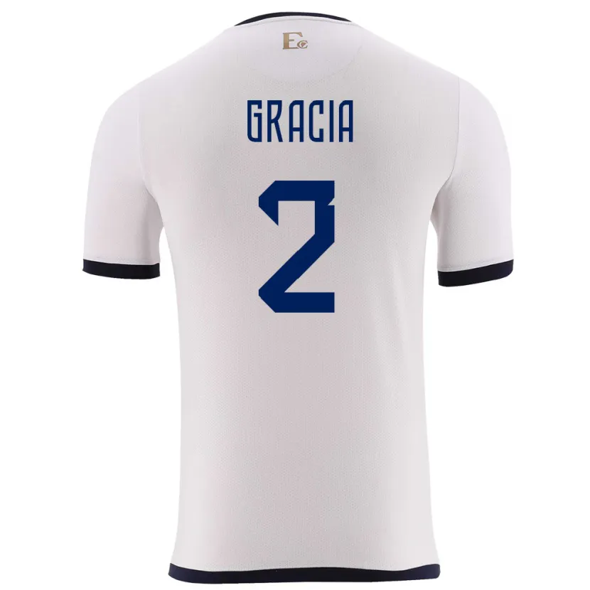 Danxen Enfant Maillot Équateur Ericka Gracia #2 Blanc Tenues Extérieur 24-26 T-Shirt