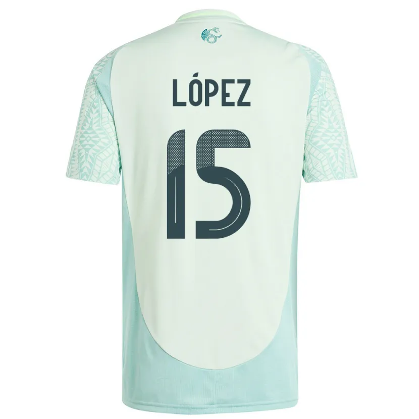 Danxen Enfant Maillot Mexique Everardo Lopez #15 Lin Vert Tenues Extérieur 24-26 T-Shirt