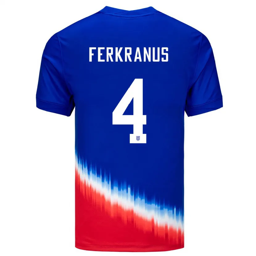 Danxen Enfant Maillot États-Unis Marcus Ferkranus #4 Bleu Tenues Extérieur 24-26 T-Shirt