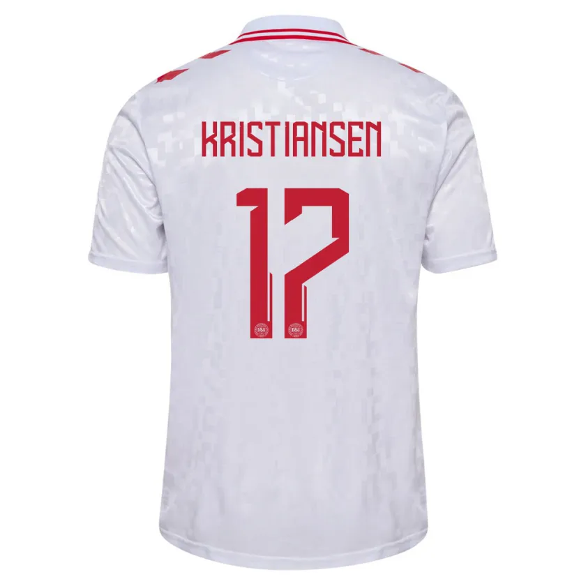Danxen Enfant Maillot Danemark Victor Kristiansen #17 Blanc Tenues Extérieur 24-26 T-Shirt