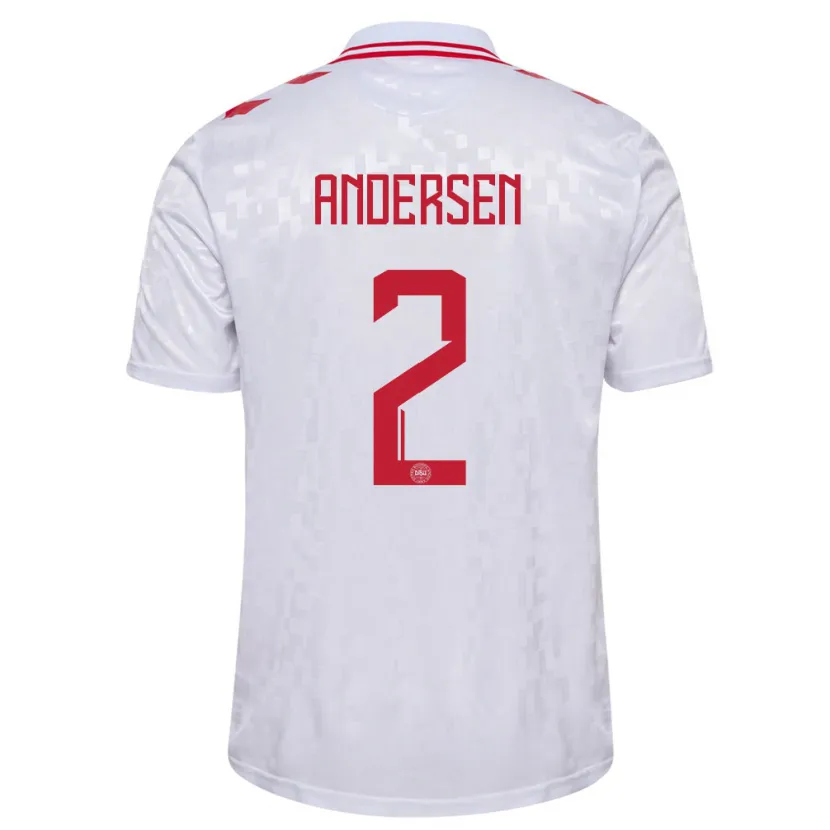 Danxen Enfant Maillot Danemark Joachim Andersen #2 Blanc Tenues Extérieur 24-26 T-Shirt