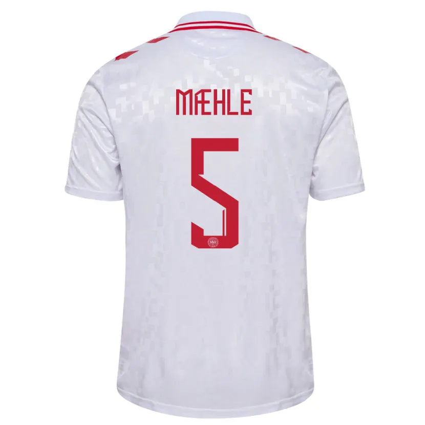 Danxen Enfant Maillot Danemark Joakim Maehle #5 Blanc Tenues Extérieur 24-26 T-Shirt