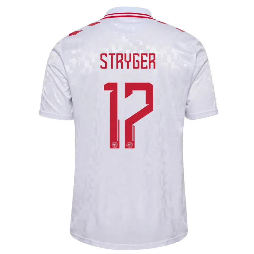 Danxen Enfant Maillot Danemark Jens Stryger Larsen #17 Blanc Tenues Extérieur 24-26 T-Shirt