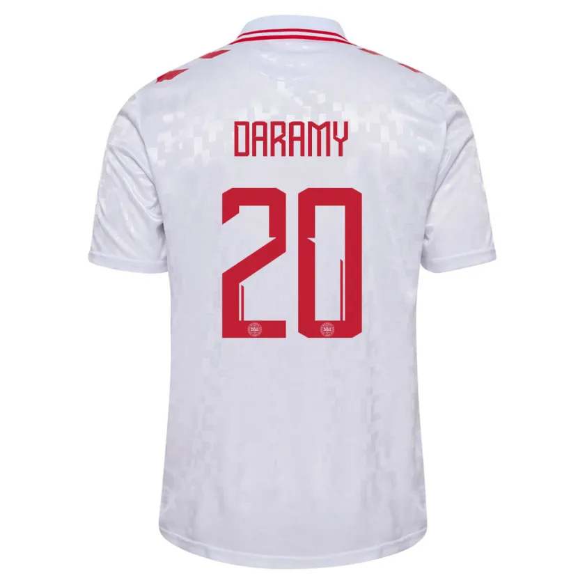 Danxen Enfant Maillot Danemark Mohamed Daramy #20 Blanc Tenues Extérieur 24-26 T-Shirt