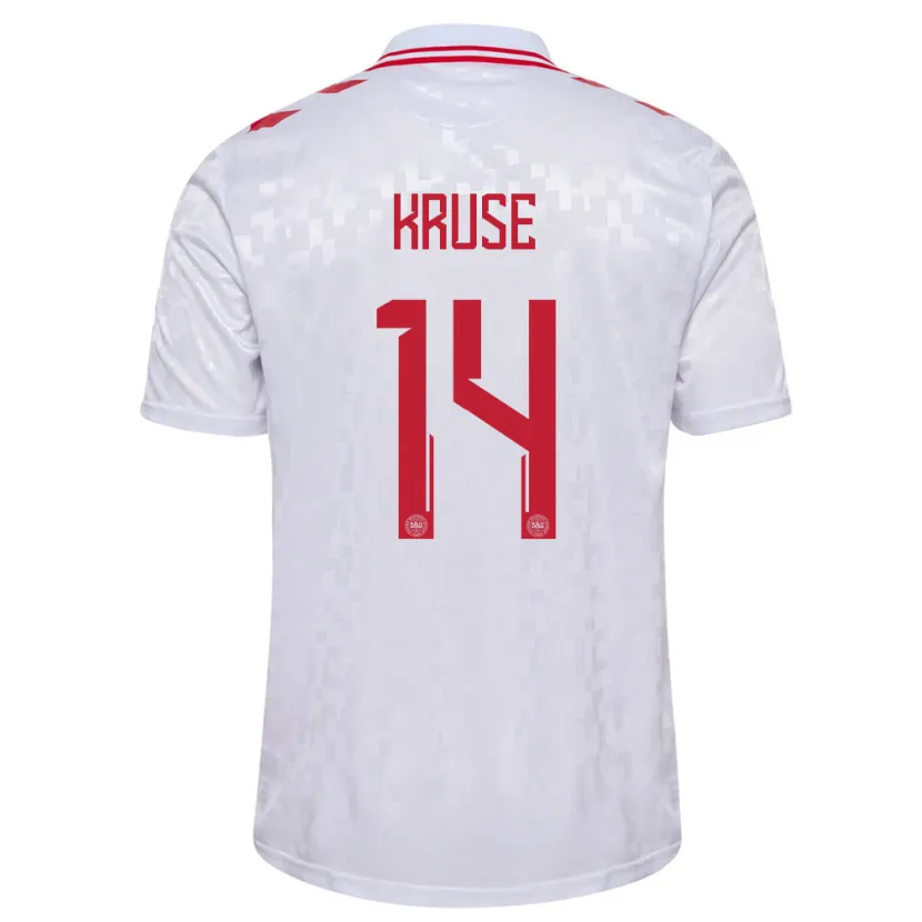Danxen Enfant Maillot Danemark David Kruse #14 Blanc Tenues Extérieur 24-26 T-Shirt