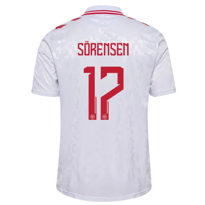Danxen Enfant Maillot Danemark Oliver Sörensen #17 Blanc Tenues Extérieur 24-26 T-Shirt