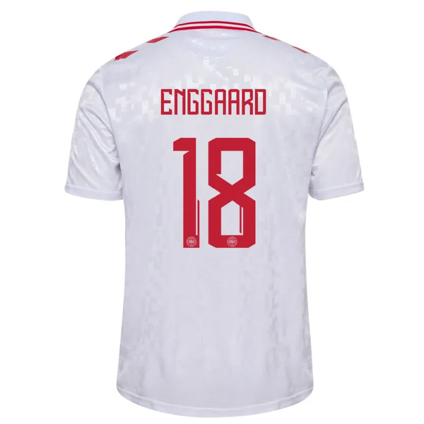 Danxen Enfant Maillot Danemark Mads Enggaard #18 Blanc Tenues Extérieur 24-26 T-Shirt