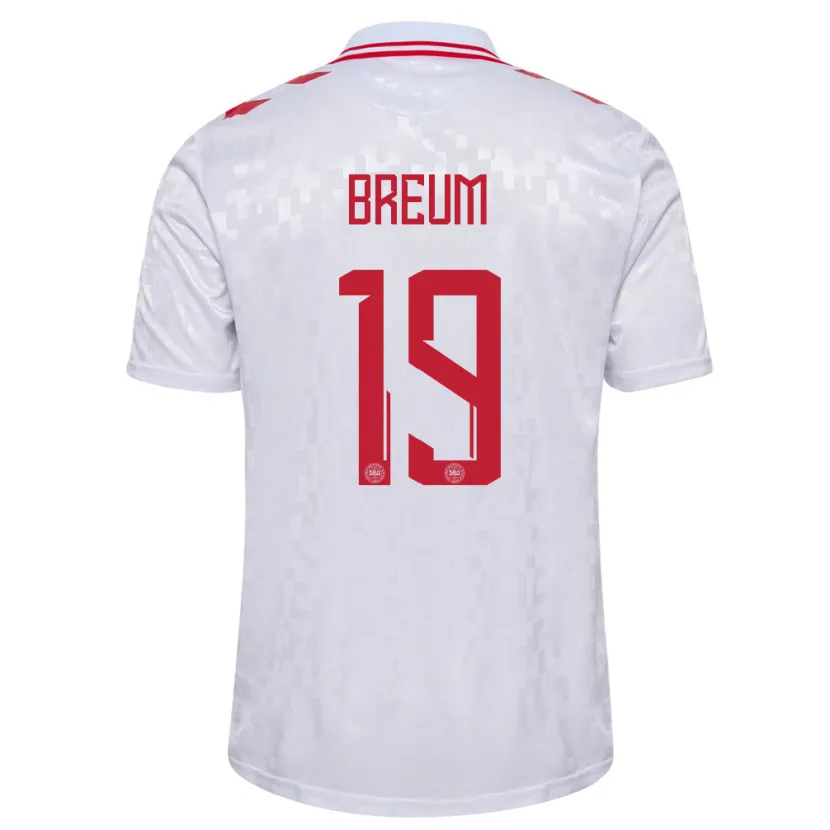 Danxen Enfant Maillot Danemark Jakob Breum #19 Blanc Tenues Extérieur 24-26 T-Shirt