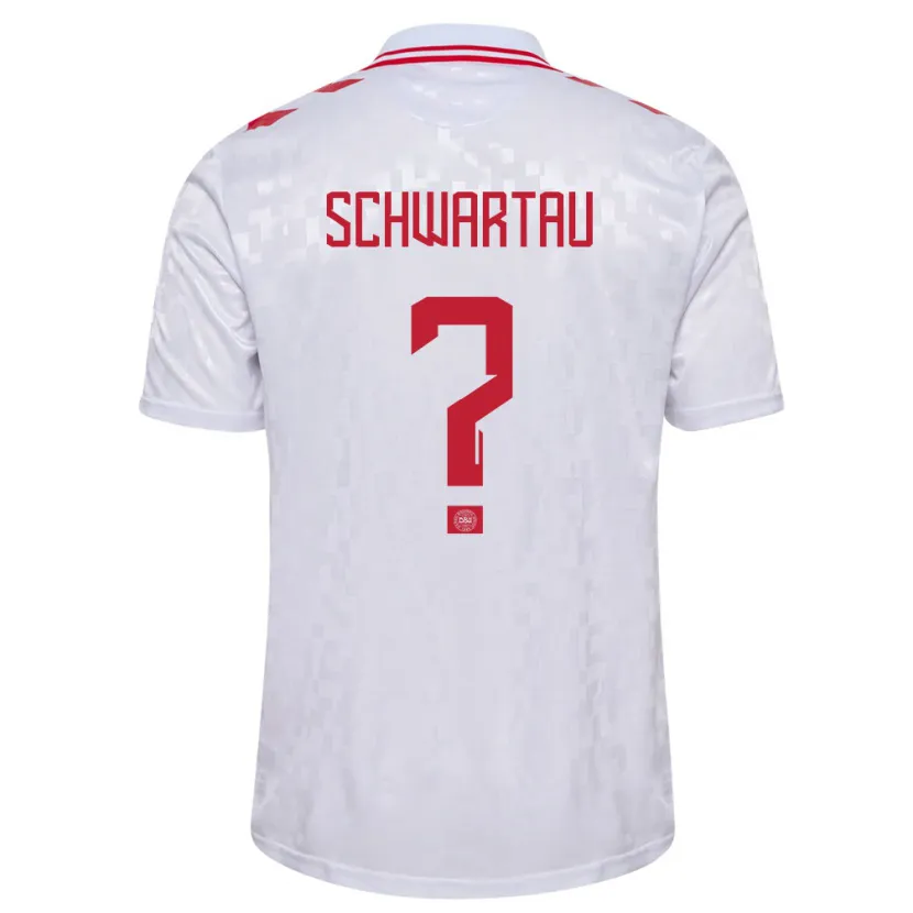 Danxen Enfant Maillot Danemark Oscar Schwartau #0 Blanc Tenues Extérieur 24-26 T-Shirt