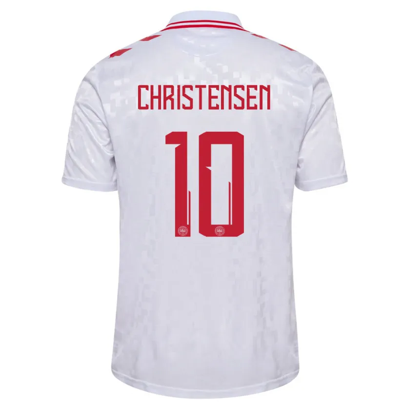 Danxen Enfant Maillot Danemark Gustav Christensen #10 Blanc Tenues Extérieur 24-26 T-Shirt