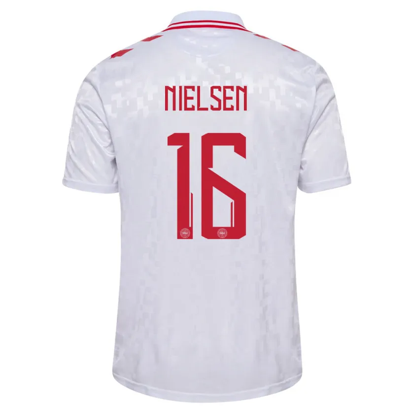 Danxen Enfant Maillot Danemark Magnus Nielsen #16 Blanc Tenues Extérieur 24-26 T-Shirt