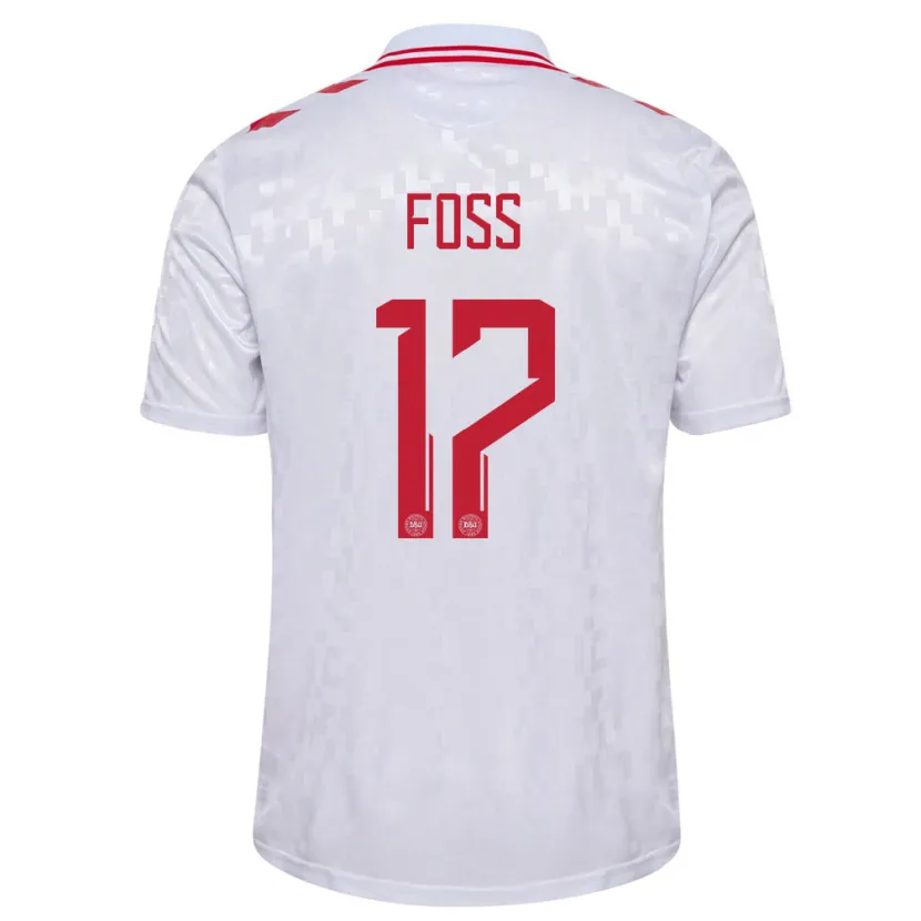 Danxen Enfant Maillot Danemark Jonathan Foss #17 Blanc Tenues Extérieur 24-26 T-Shirt