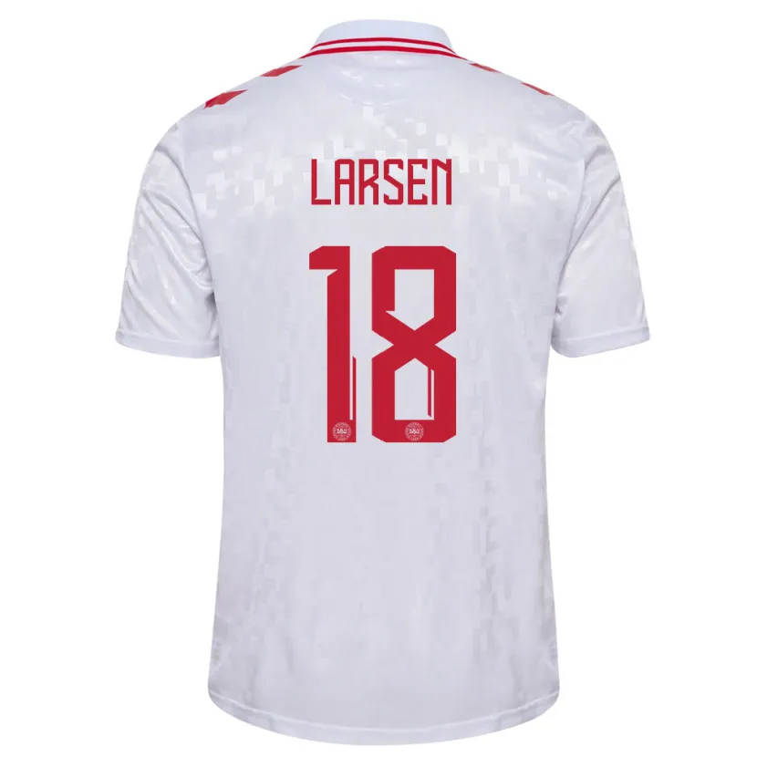 Danxen Enfant Maillot Danemark Lukas Larsen #18 Blanc Tenues Extérieur 24-26 T-Shirt