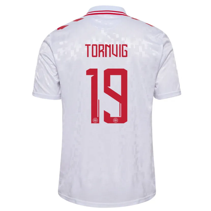 Danxen Enfant Maillot Danemark Nicolaj Tornvig #19 Blanc Tenues Extérieur 24-26 T-Shirt