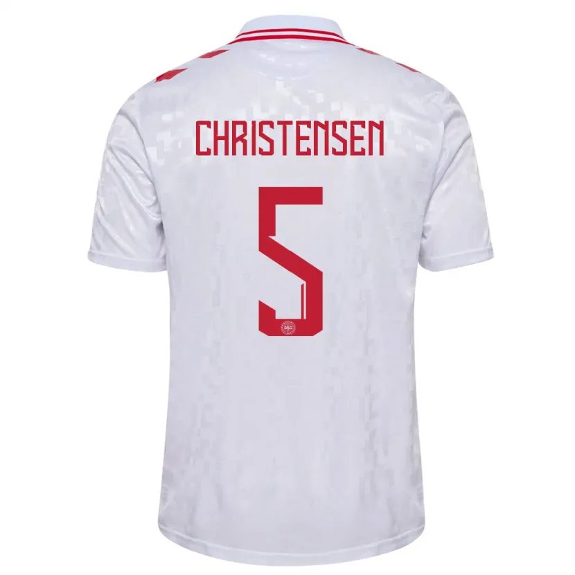 Danxen Enfant Maillot Danemark Aske Christensen #5 Blanc Tenues Extérieur 24-26 T-Shirt