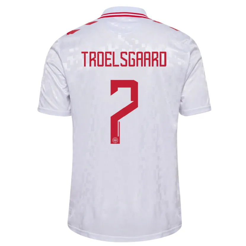 Danxen Enfant Maillot Danemark Sanne Troelsgaard #7 Blanc Tenues Extérieur 24-26 T-Shirt