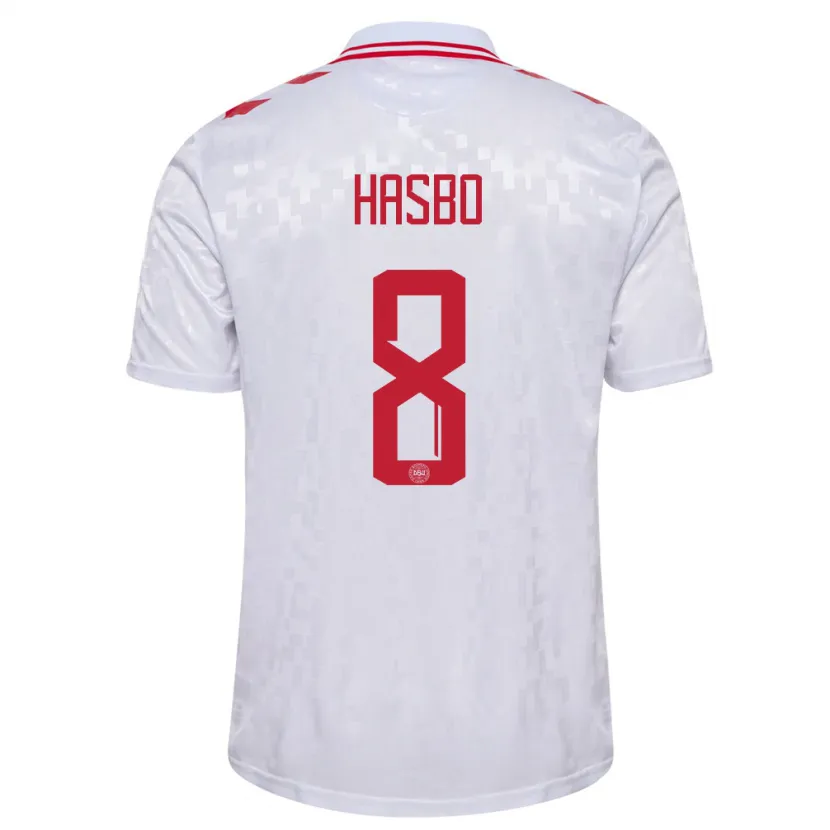 Danxen Enfant Maillot Danemark Josefine Hasbo #8 Blanc Tenues Extérieur 24-26 T-Shirt