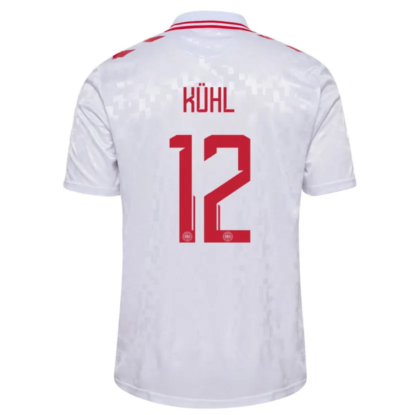 Danxen Enfant Maillot Danemark Kathrine Kühl #12 Blanc Tenues Extérieur 24-26 T-Shirt