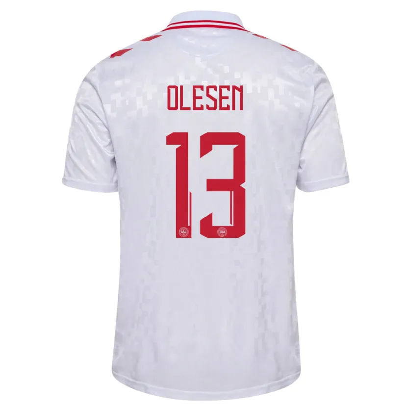 Danxen Enfant Maillot Danemark Karoline Olesen #13 Blanc Tenues Extérieur 24-26 T-Shirt