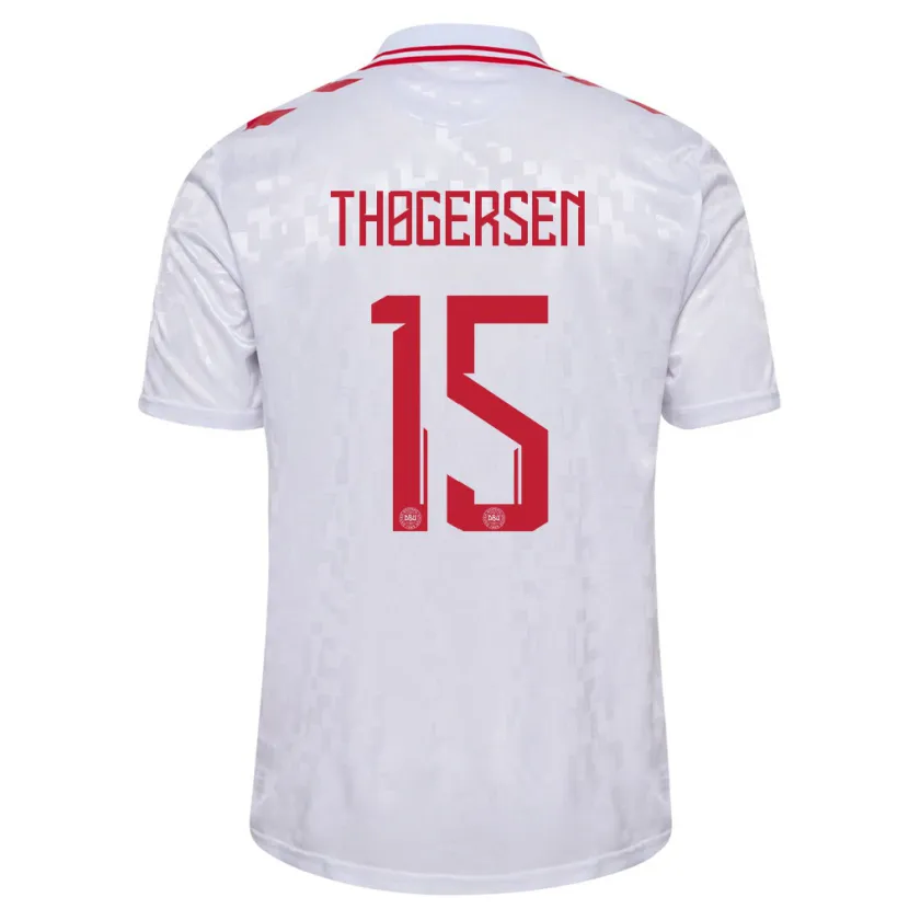 Danxen Enfant Maillot Danemark Frederikke Thøgersen #15 Blanc Tenues Extérieur 24-26 T-Shirt