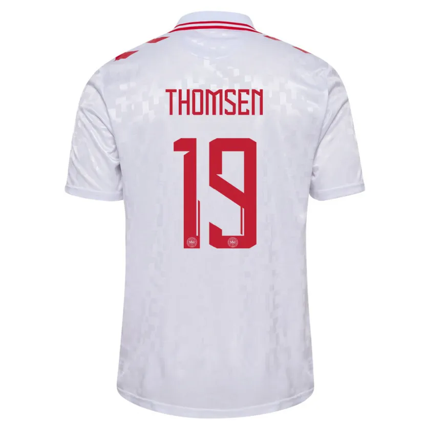 Danxen Enfant Maillot Danemark Janni Thomsen #19 Blanc Tenues Extérieur 24-26 T-Shirt