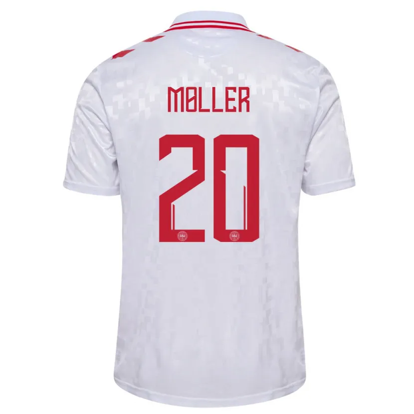 Danxen Enfant Maillot Danemark Caroline Møller #20 Blanc Tenues Extérieur 24-26 T-Shirt