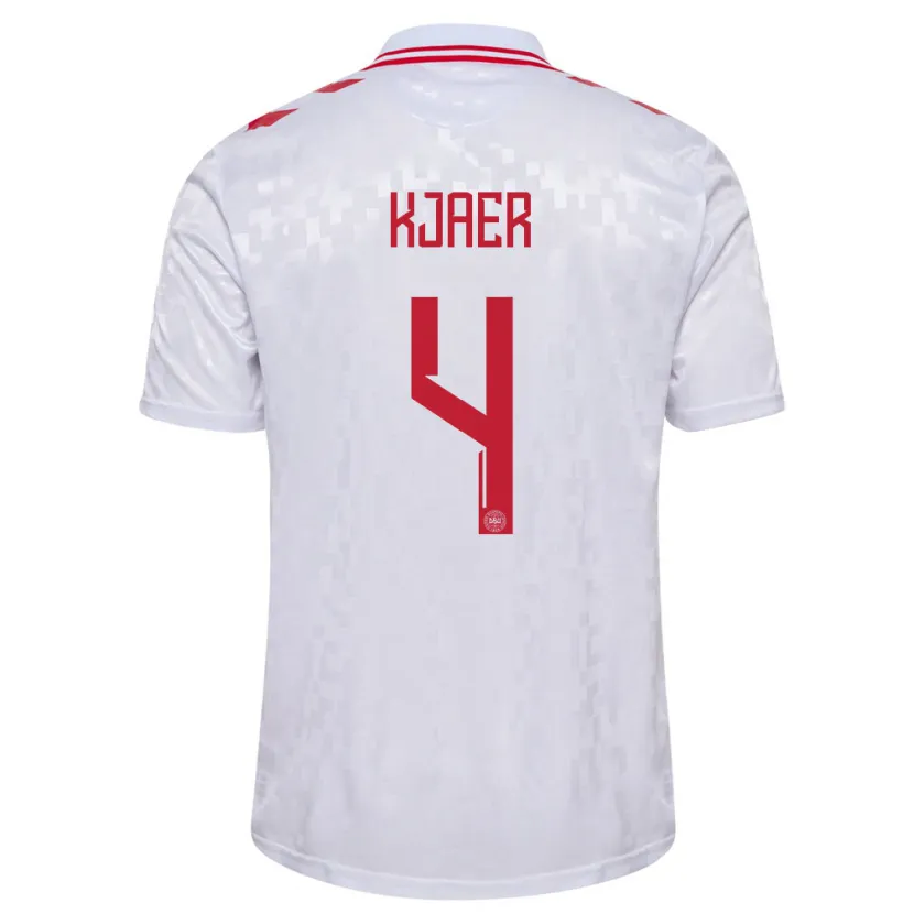 Danxen Enfant Maillot Danemark Simon Kjaer #4 Blanc Tenues Extérieur 24-26 T-Shirt