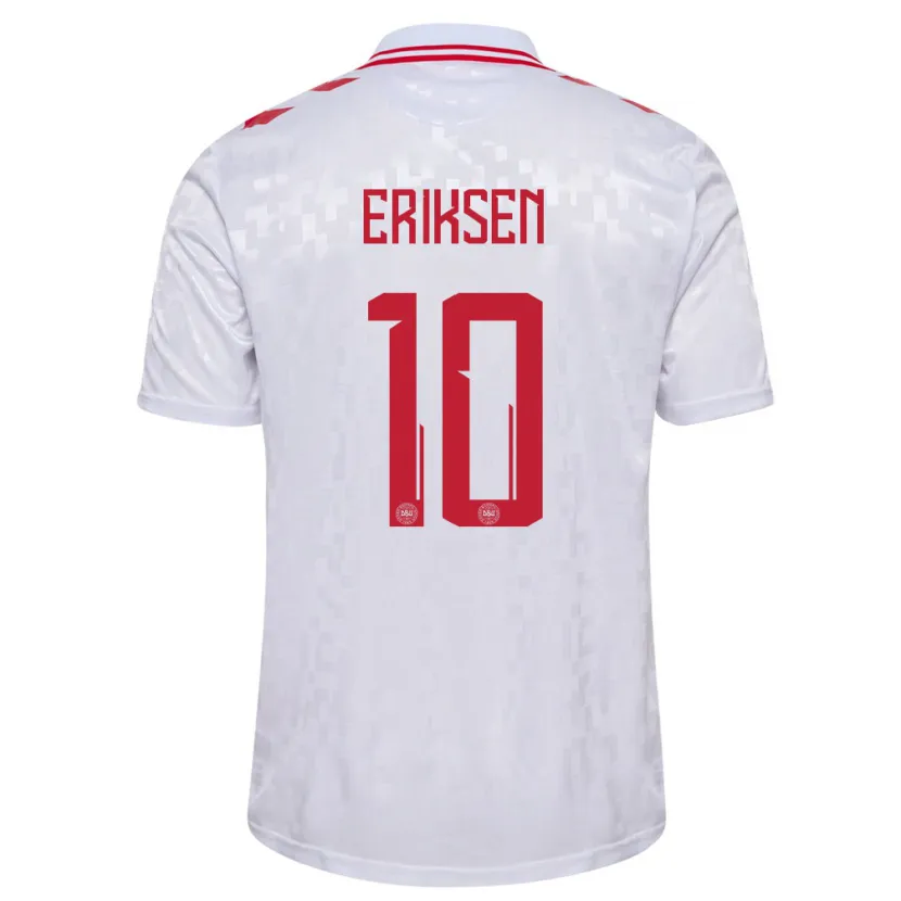 Danxen Enfant Maillot Danemark Christian Eriksen #10 Blanc Tenues Extérieur 24-26 T-Shirt