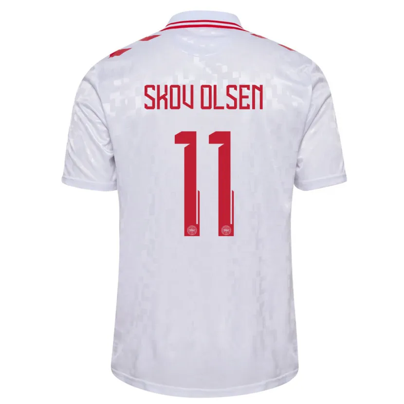 Danxen Enfant Maillot Danemark Andreas Skov Olsen #11 Blanc Tenues Extérieur 24-26 T-Shirt