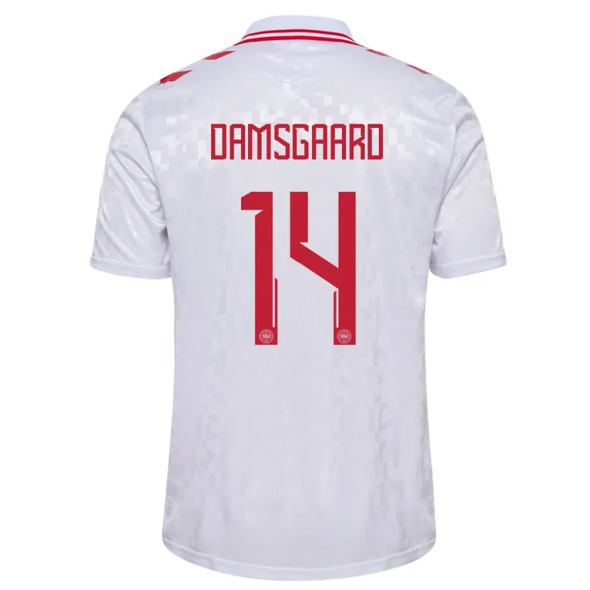 Danxen Enfant Maillot Danemark Mikkel Damsgaard #14 Blanc Tenues Extérieur 24-26 T-Shirt