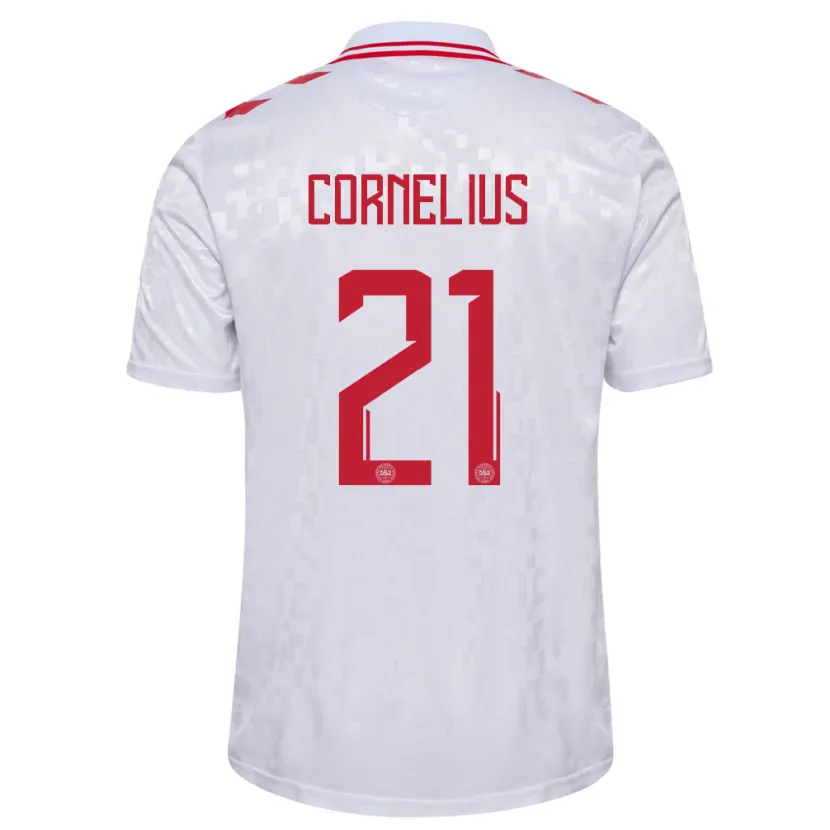 Danxen Enfant Maillot Danemark Andreas Cornelius #21 Blanc Tenues Extérieur 24-26 T-Shirt
